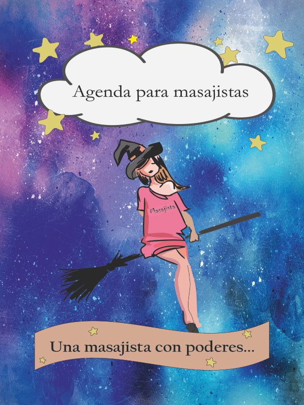 Agenda inspiradora para masajistas - Una masajista con poderes, diseño ilustrado en blanco y negro