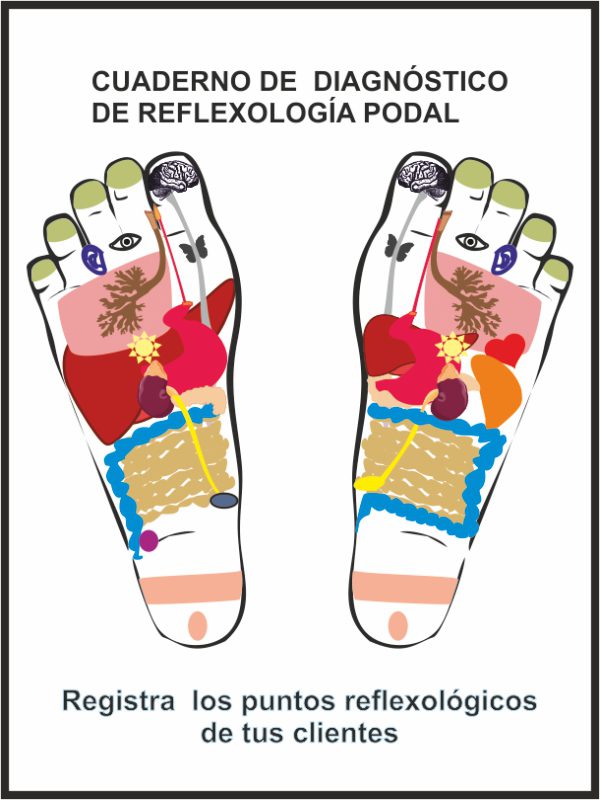 "Cuaderno de Diagnóstico de Reflexología Podal para terapeutas – plantilla para registrar y colorear puntos reflejos del pie, seguimiento de sesiones y evolución del paciente"